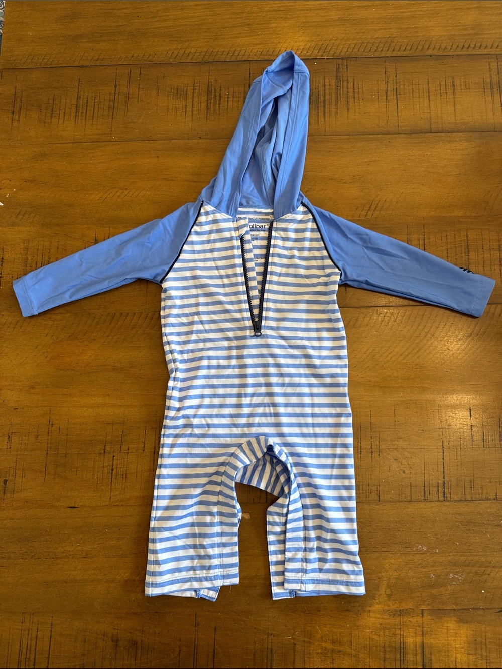 Coolibar Light Blue & White Striped Hooded One-Piece Swim Suit